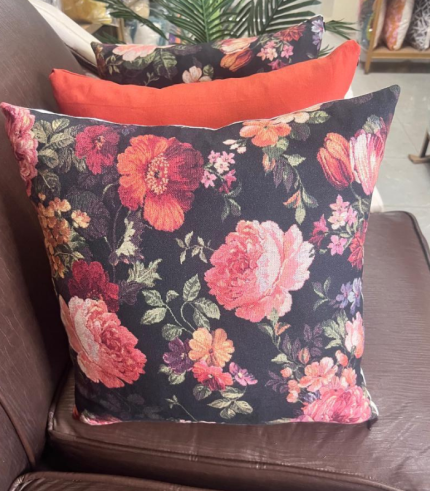 Coussin Imprimé Fleuri Écorce Rose
