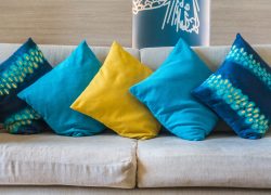 Beautiful luxury pillow on sofa decoration in living room interior